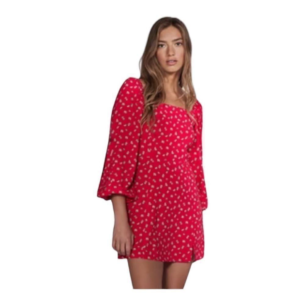 Anthropologie Sanctuary Cilia Wildflower Red Dress Sz 12 3/4 Sleeves Ballon EUC